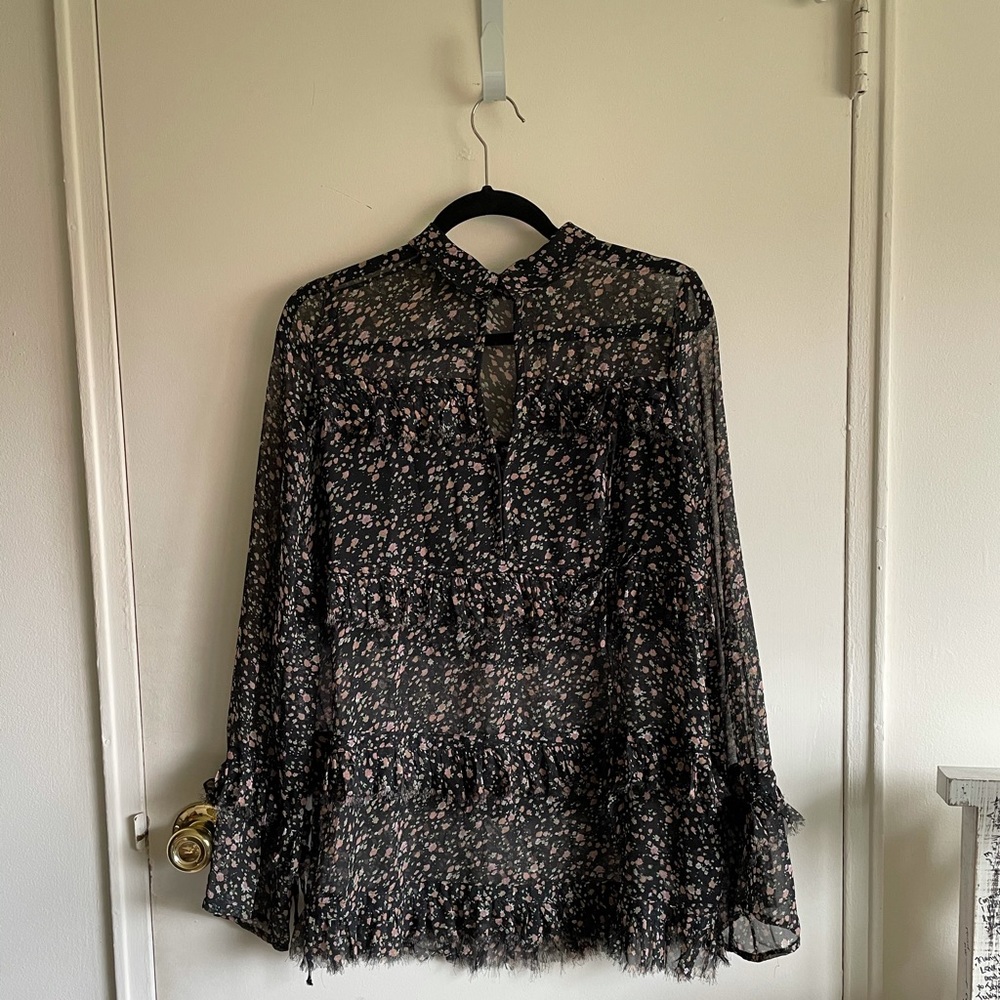 All Saints Deirdre Sheer Ruffle Floral Blouse,Top